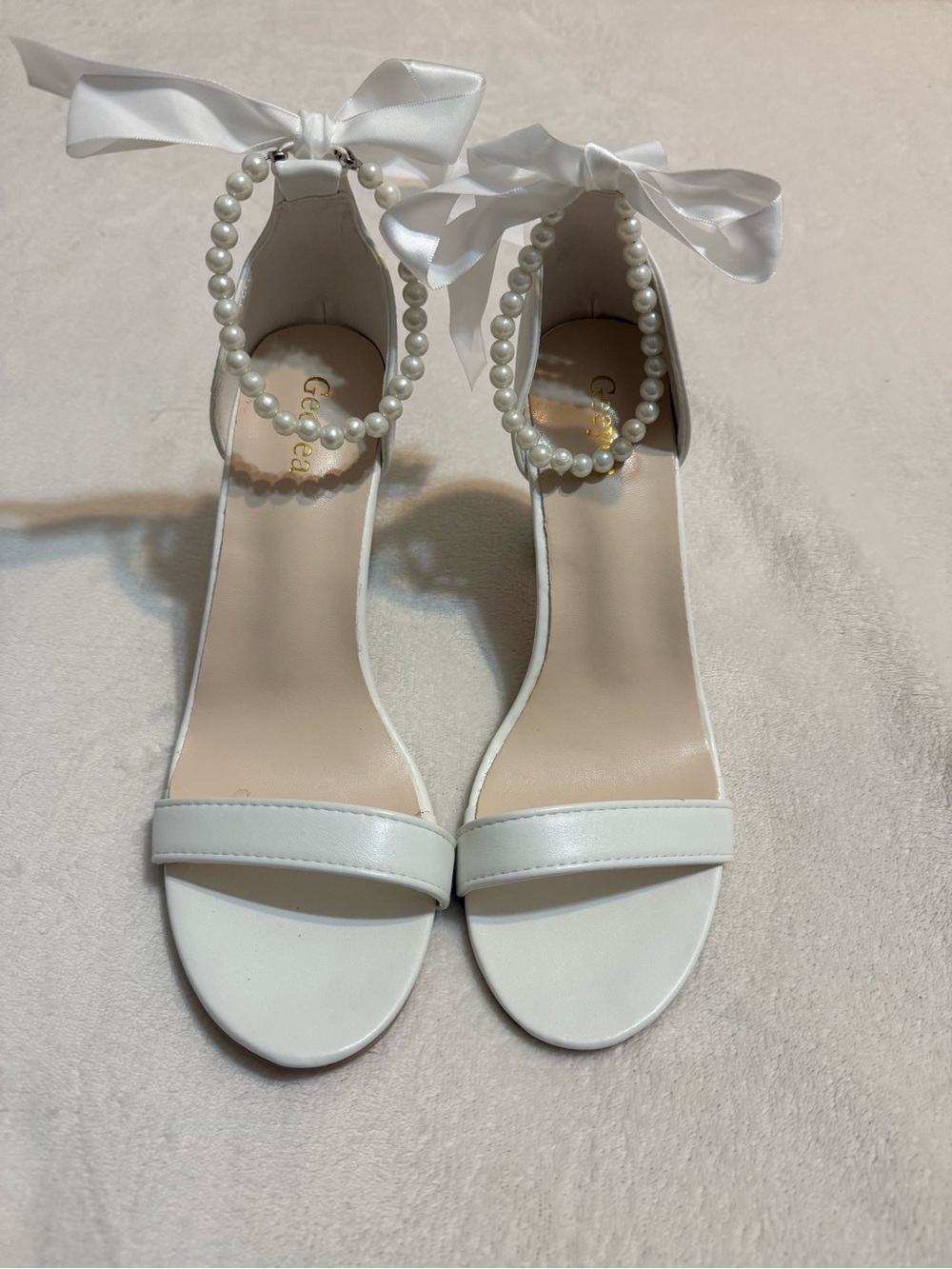 Pearl-Ankle Strap White Women’s Dress Sandals